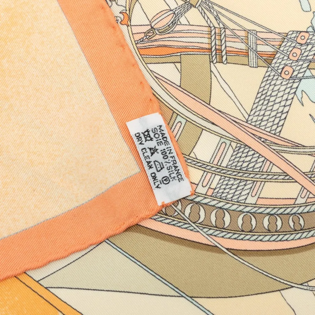 Hermès Face Au Large Silk Scarf 90 Orange Silk Very good - Model View
