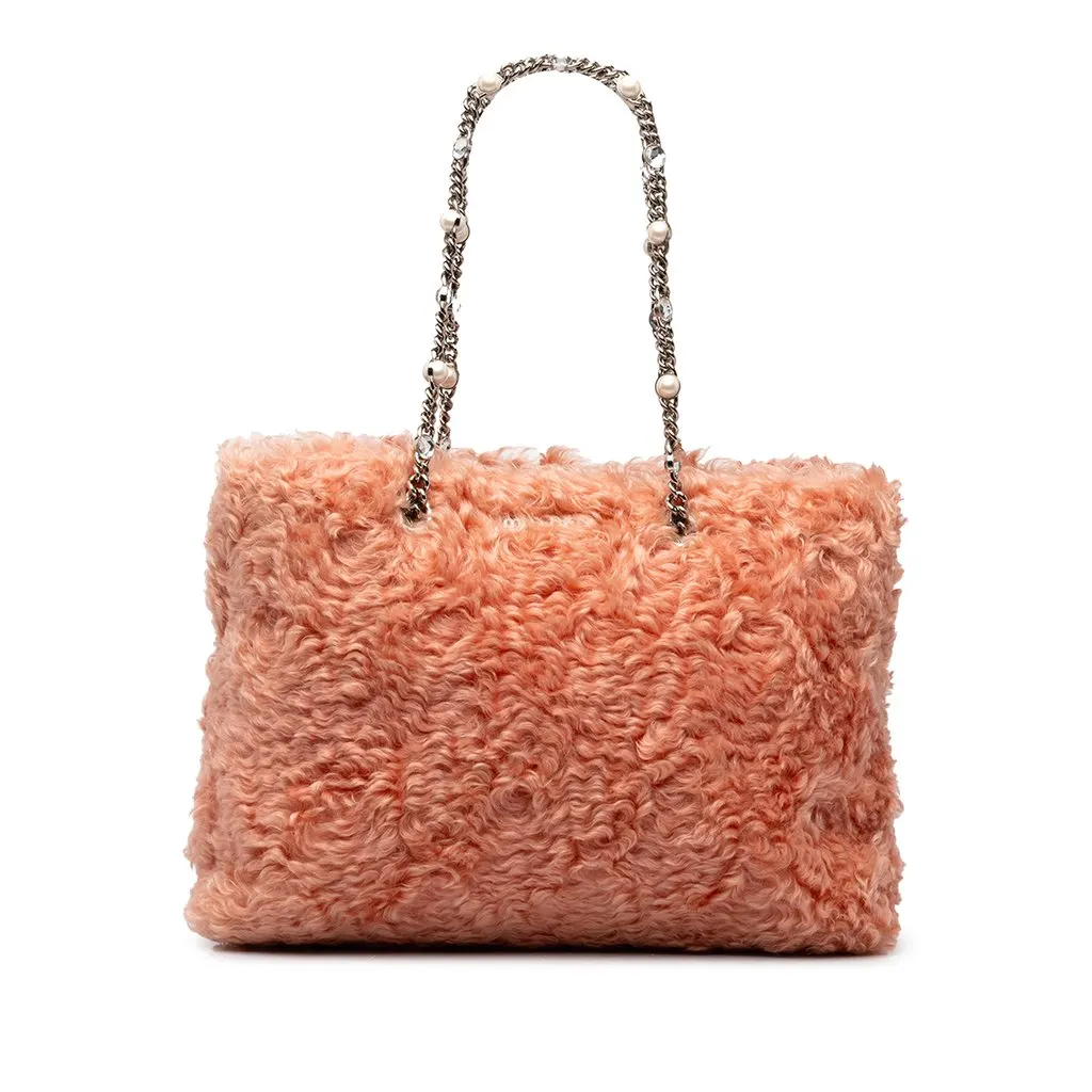 Miu Miu Eco Shearling Crystal Chain Tote Pink Shearling Very good - Front View