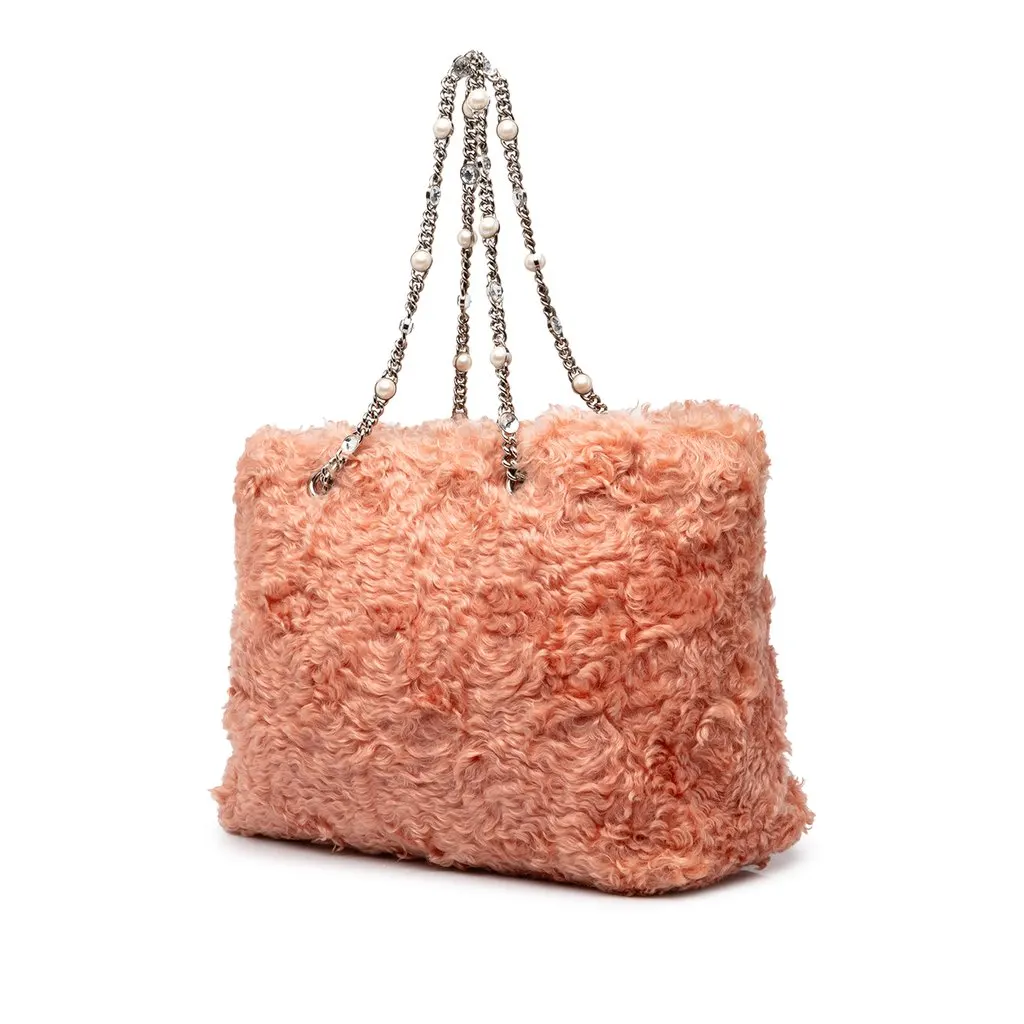 Miu Miu Eco Shearling Crystal Chain Tote Pink Shearling Very good - Back View