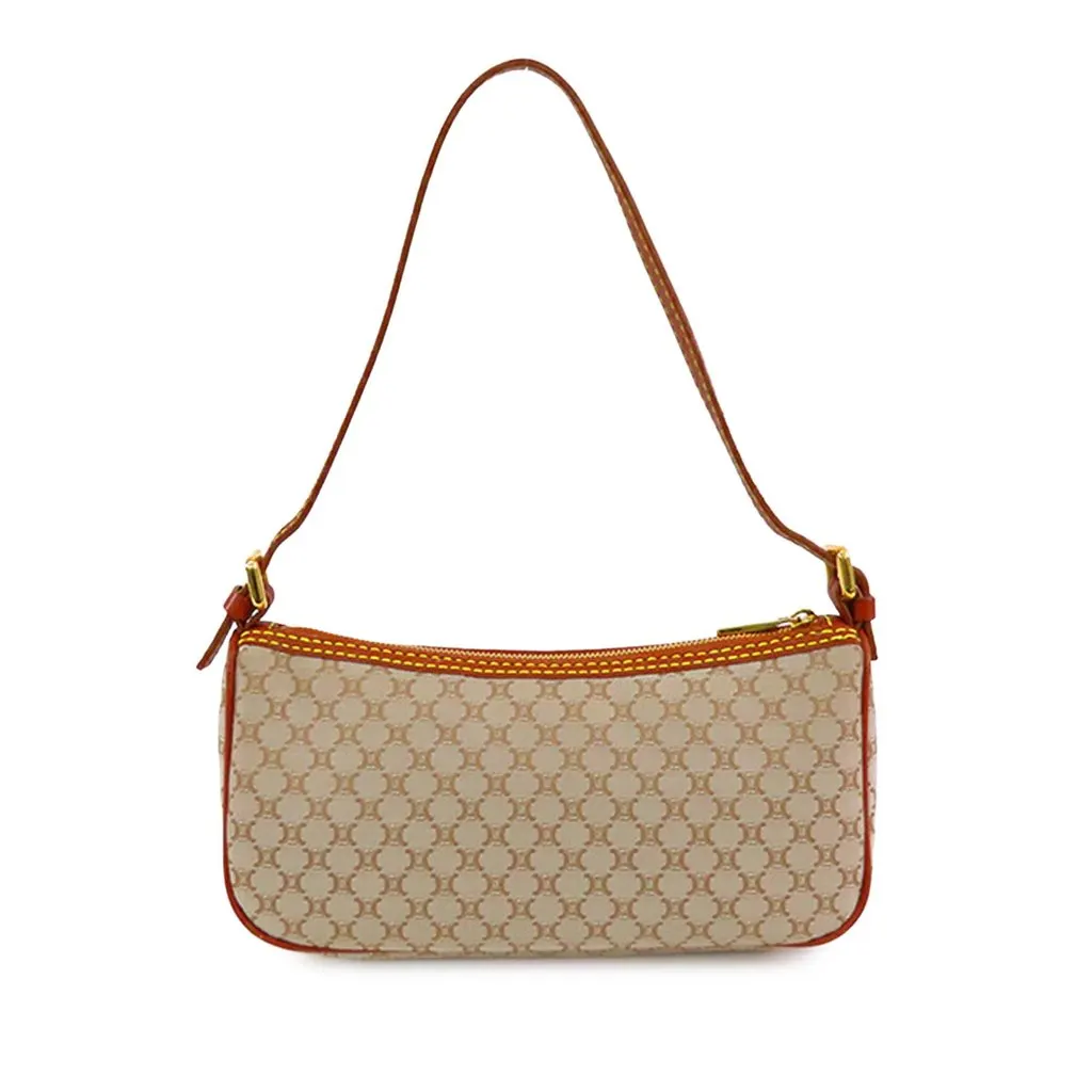 Celine Macadam Canvas Shoulder Bag Beige Good - Front View