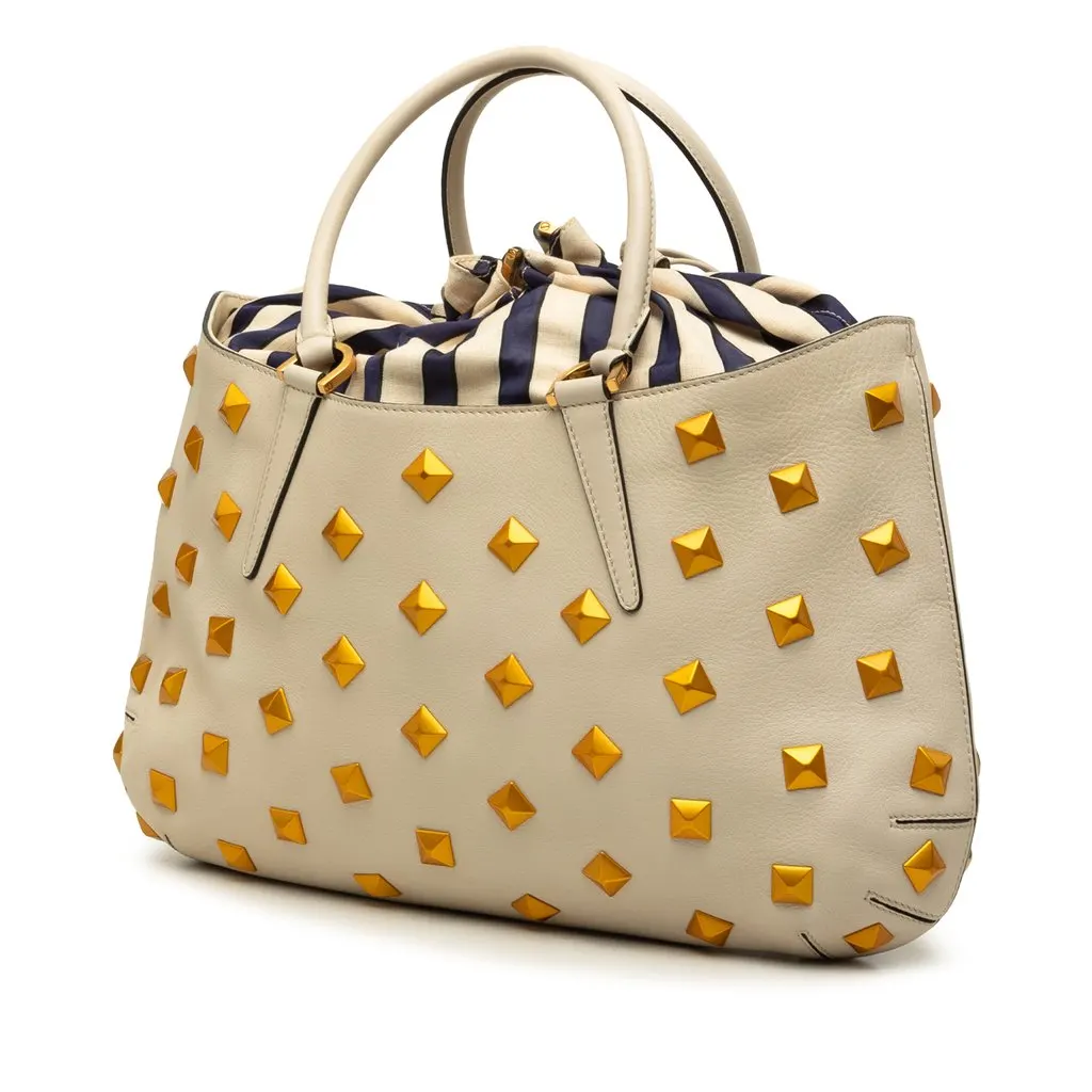 Fendi Medium Studded Calfskin B Fab Satchel White Leather Good - Back View