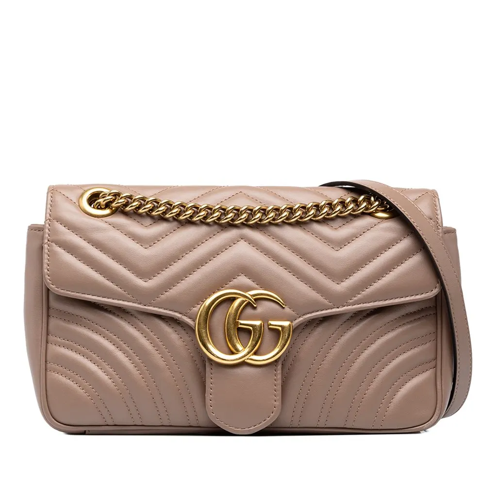 Gucci Medium GG Marmont Matelasse Calfskin Shoulder Bag Brown Leather Very good - Front View