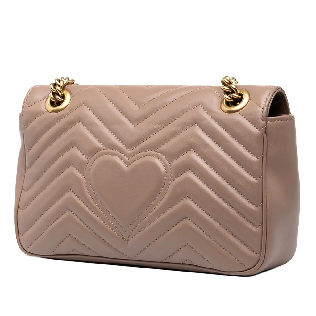 Gucci Medium GG Marmont Matelasse Calfskin Shoulder Bag Brown Leather Very good - Back View