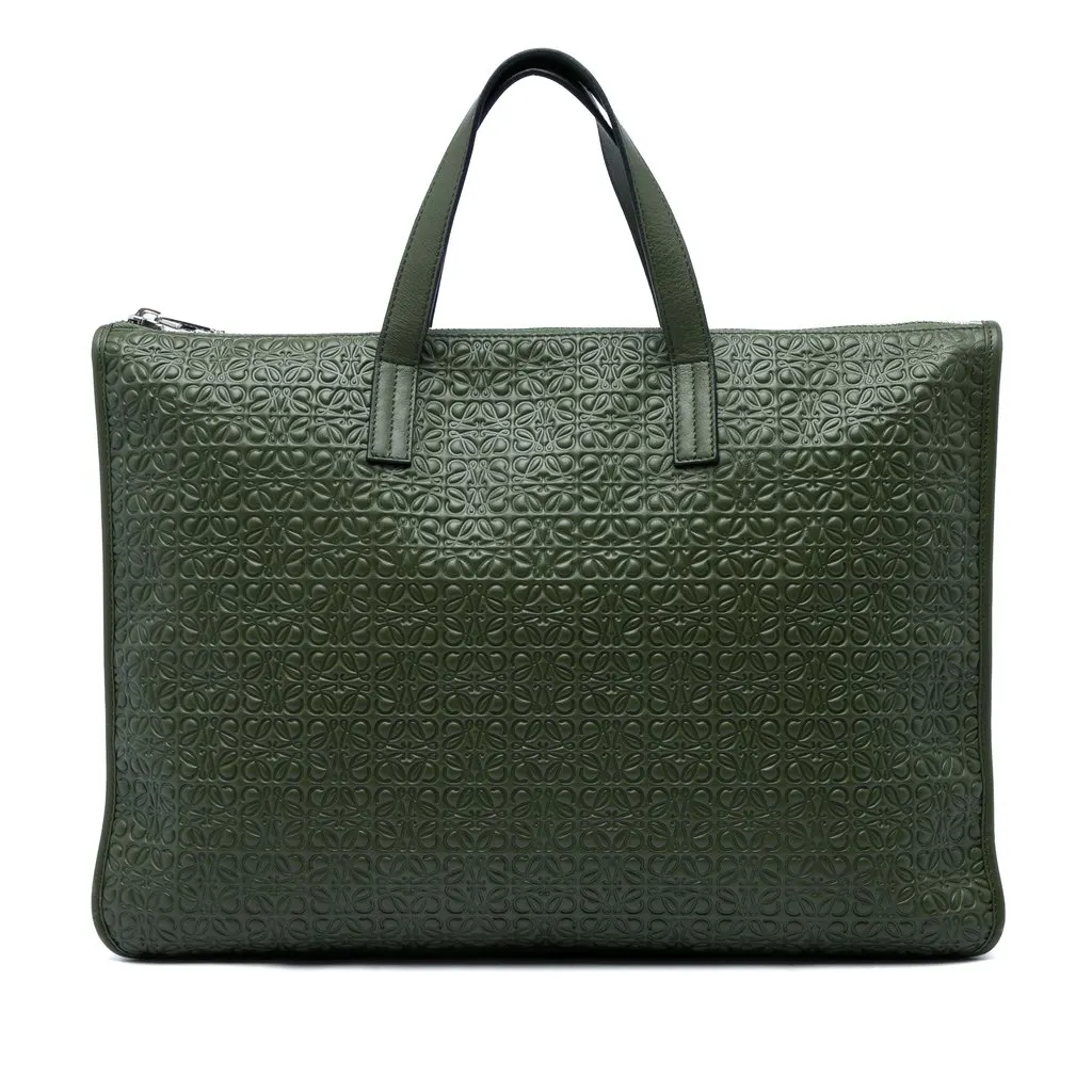 Loewe Anagram Embossed Leather Toledo Briefcase Green Leather Very good - Front View