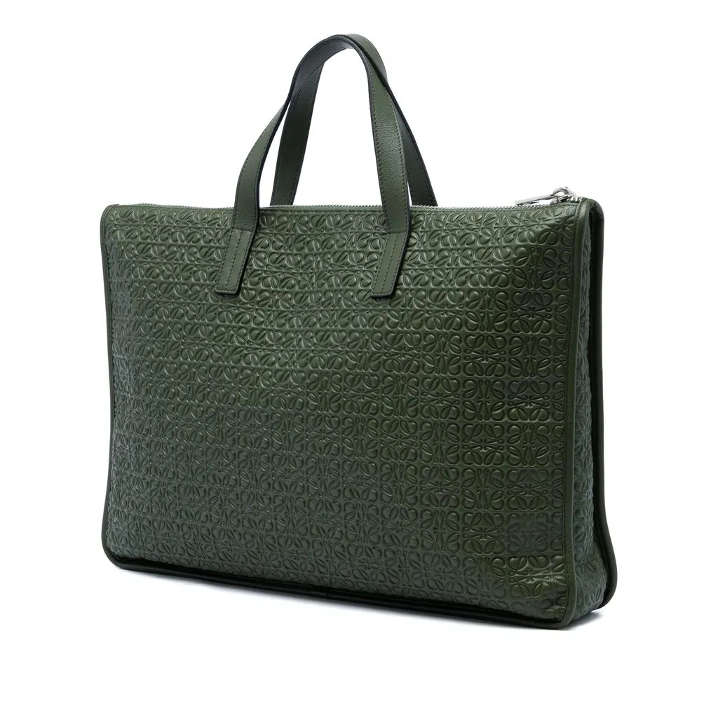 Loewe Anagram Embossed Leather Toledo Briefcase Green Leather Very good - Back View