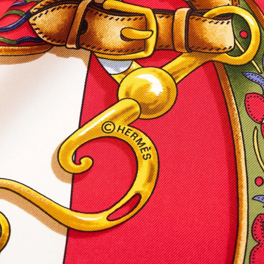 Hermès Festival Silk Scarf 90 Red Silk Good - Inside View