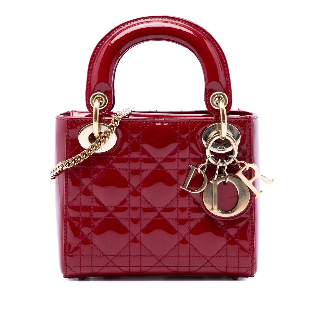 Dior Mini Patent Cannage Lady Dior Red Leather Very good - Front View
