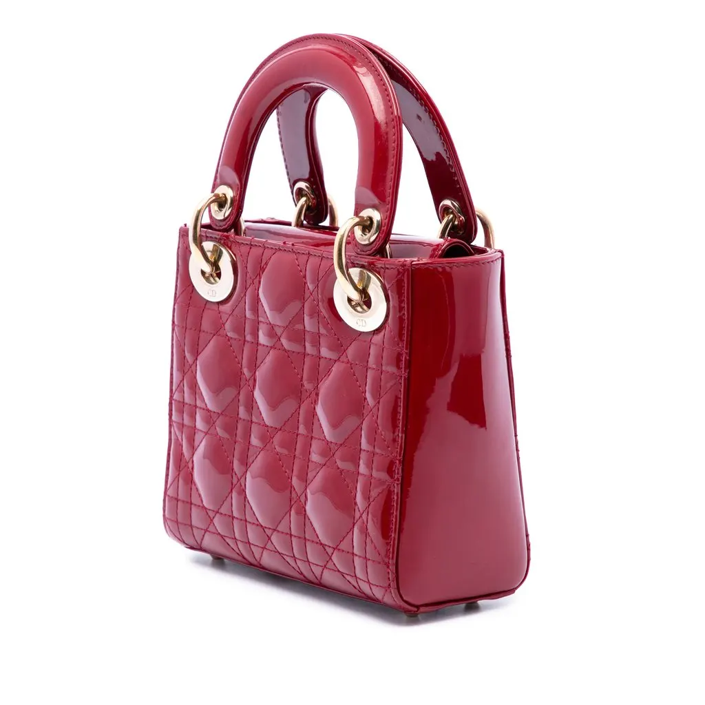 Dior Mini Patent Cannage Lady Dior Red Leather Very good - Back View