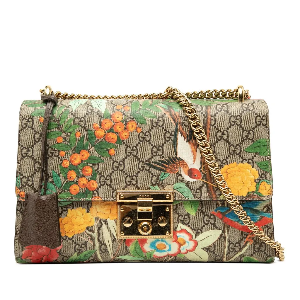 Gucci Medium GG Supreme Tian Padlock Shoulder Bag Beige Canvas Very good - Front View