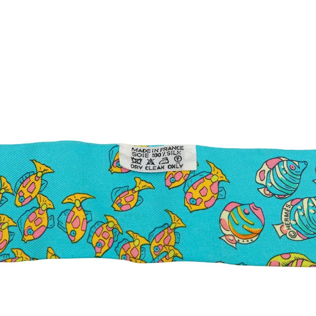 Hermès Rencontre Oceane Silk Twilly Scarf Blue Very good - Back View