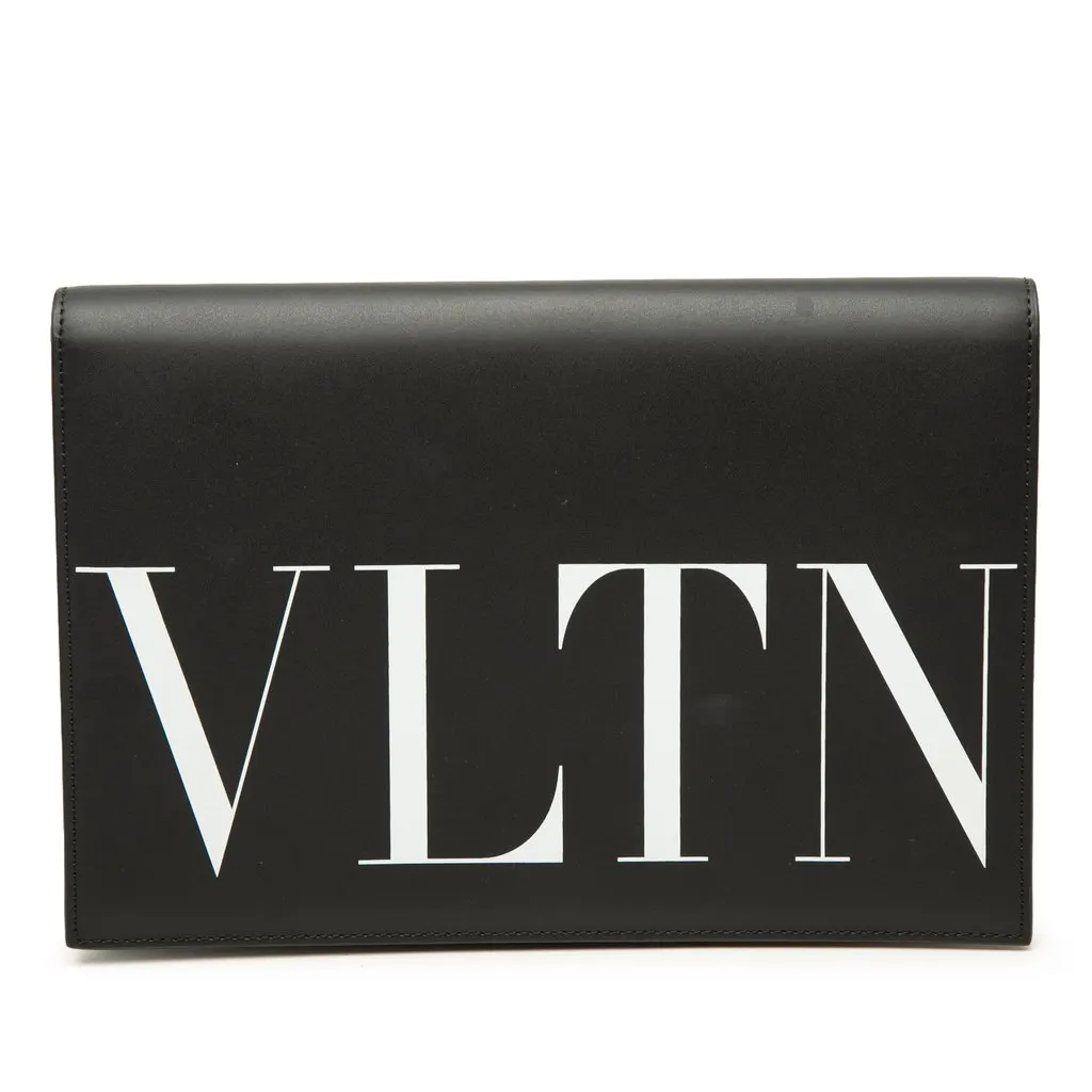 Valentino Leather VLTN Flap Clutch Black Leather Good - Front View