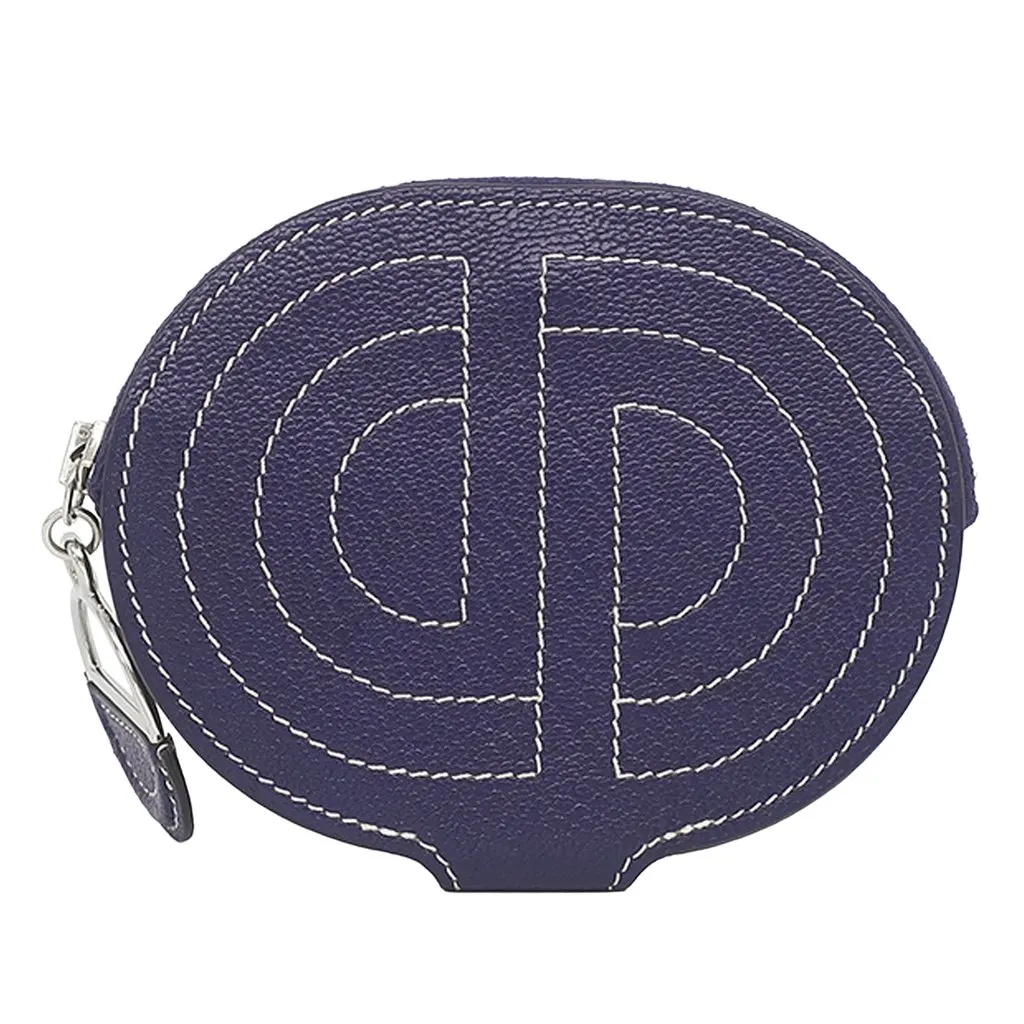 Hermès Chevre Mysore In The Loop Coin Pouch Blue Leather Very good - Front View