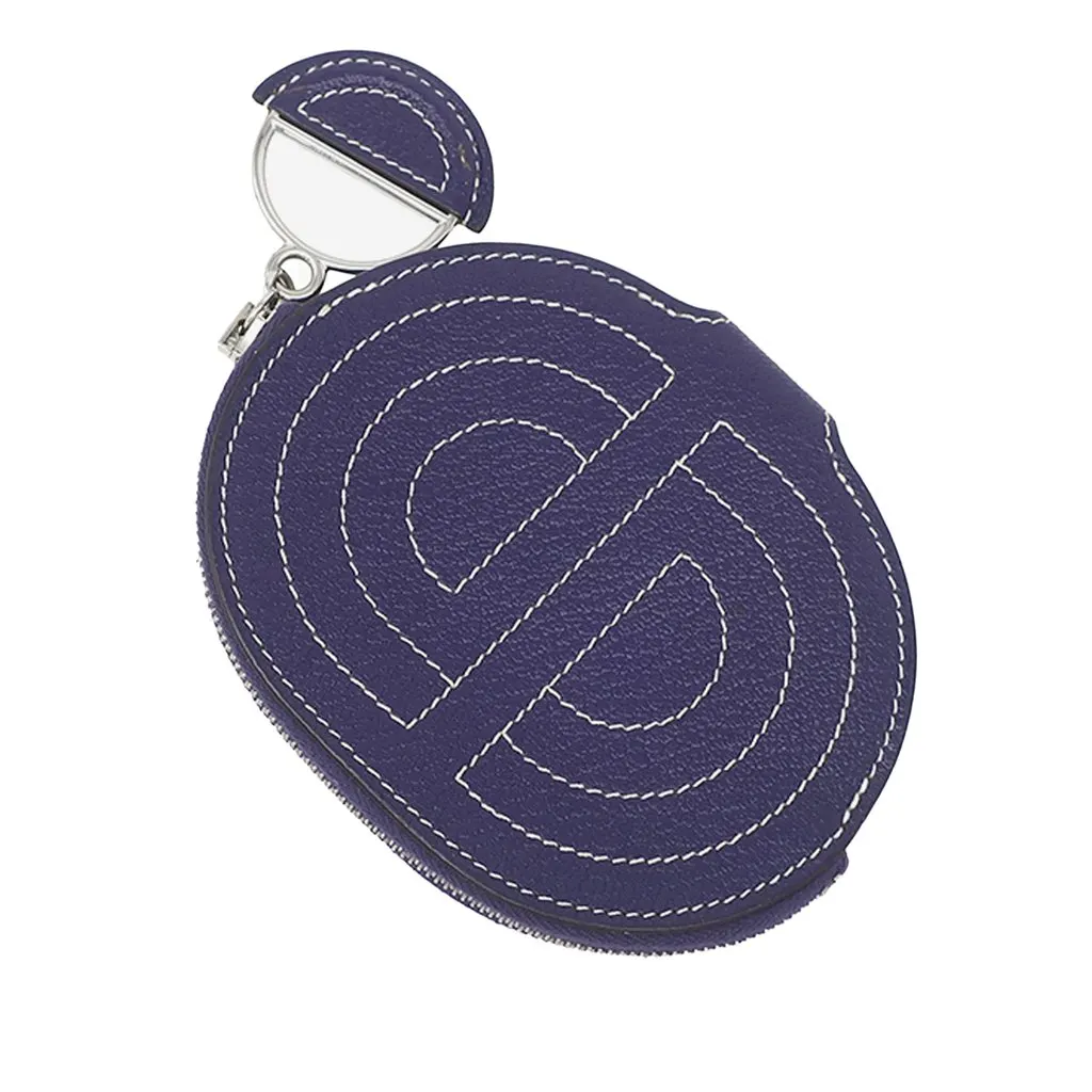 Hermès Chevre Mysore In The Loop Coin Pouch Blue Leather Very good - Back View
