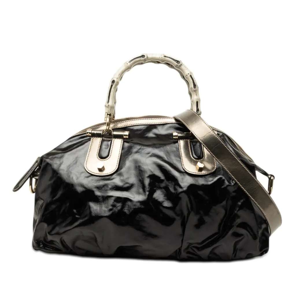 Gucci Coated Canvas Bamboo Dialux Pop Satchel Black Very good - Front View
