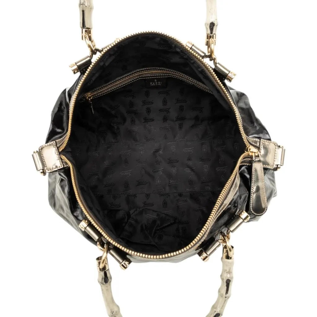 Gucci Coated Canvas Bamboo Dialux Pop Satchel Black Very good - Model View