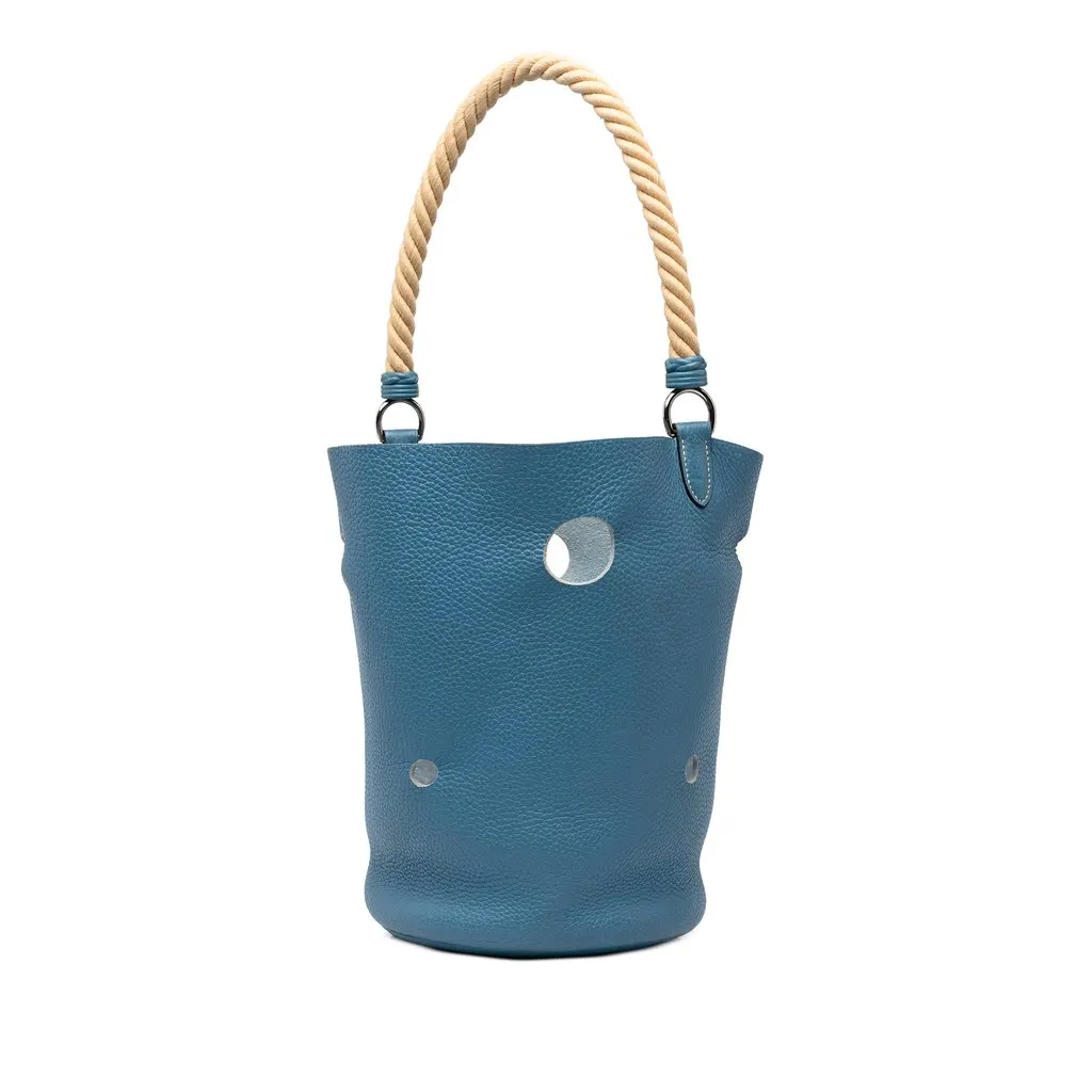 Hermès Clemence Mangeoire Bucket PM Blue Leather Very good - Back View