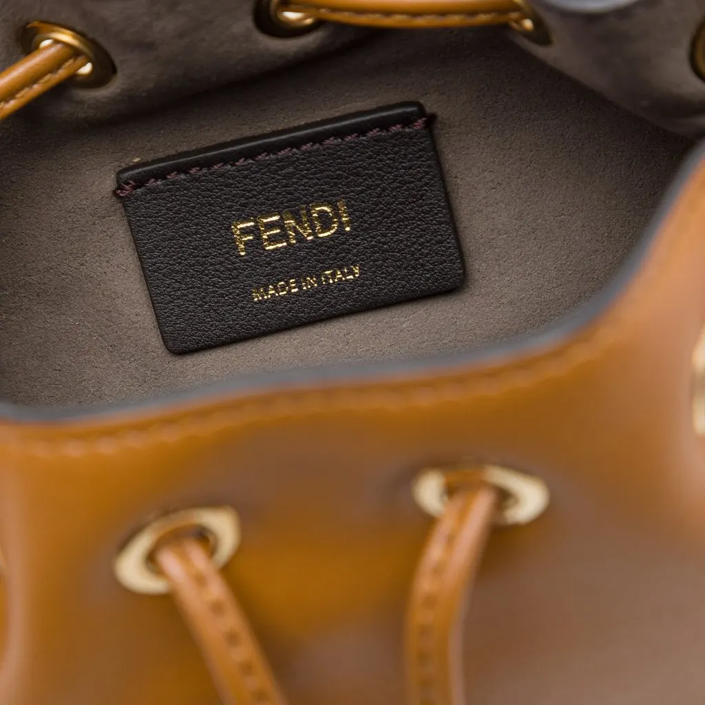 Fendi Mini Leather Studded Floral Mon Tresor Bucket Bag Brown Leather Very good - Box View