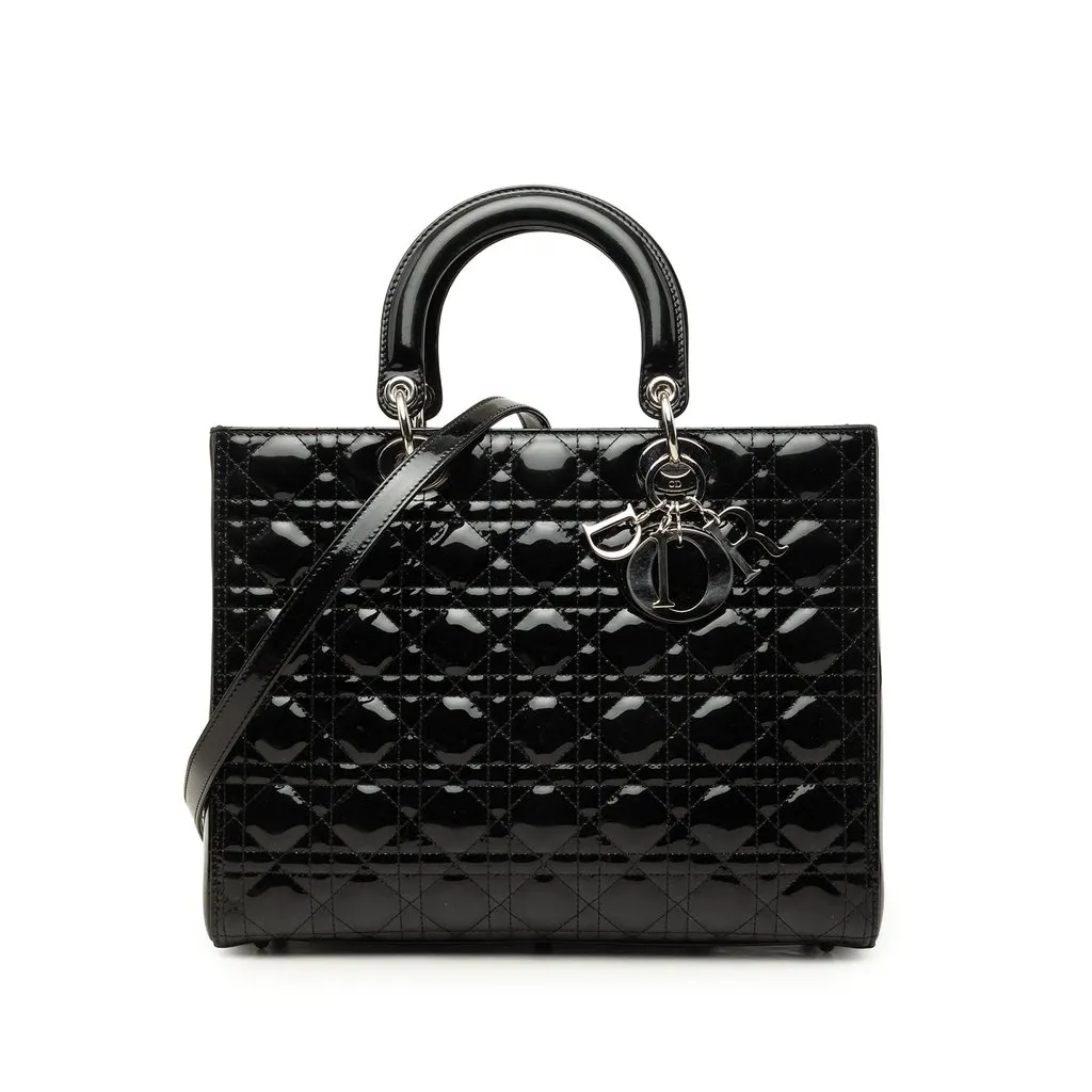 Dior Large Patent Cannage Lady Dior Black Leather Very good - Front View