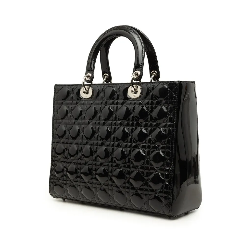 Dior Large Patent Cannage Lady Dior Black Leather Very good - Back View
