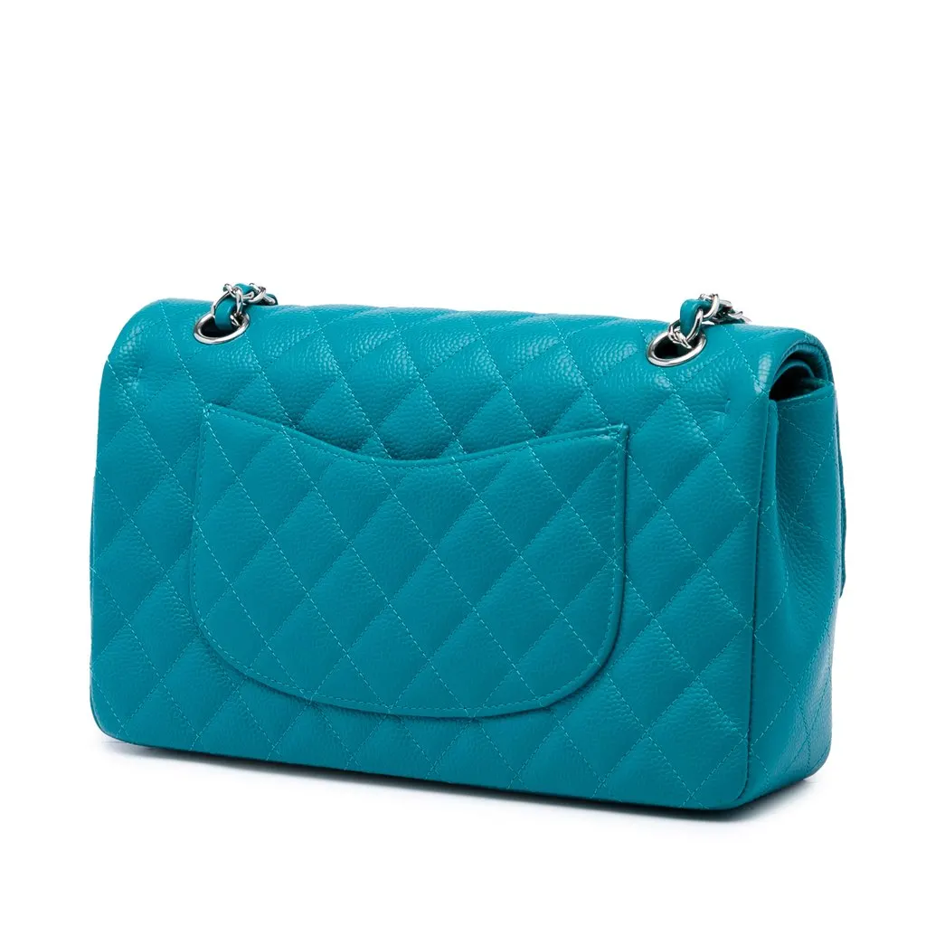Chanel Medium Classic Iridescent Caviar Double Flap Blue Leather Very good - Back View