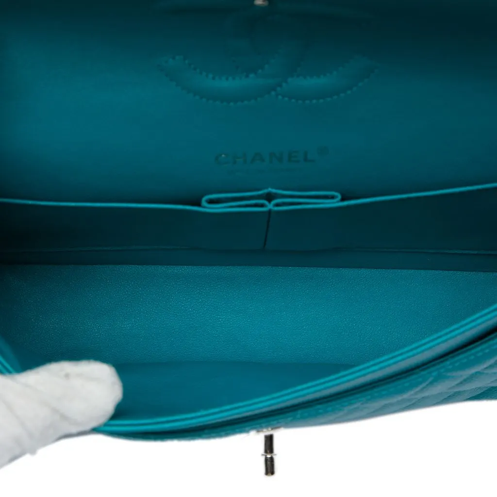 Chanel Medium Classic Iridescent Caviar Double Flap Blue Leather Very good - Model View