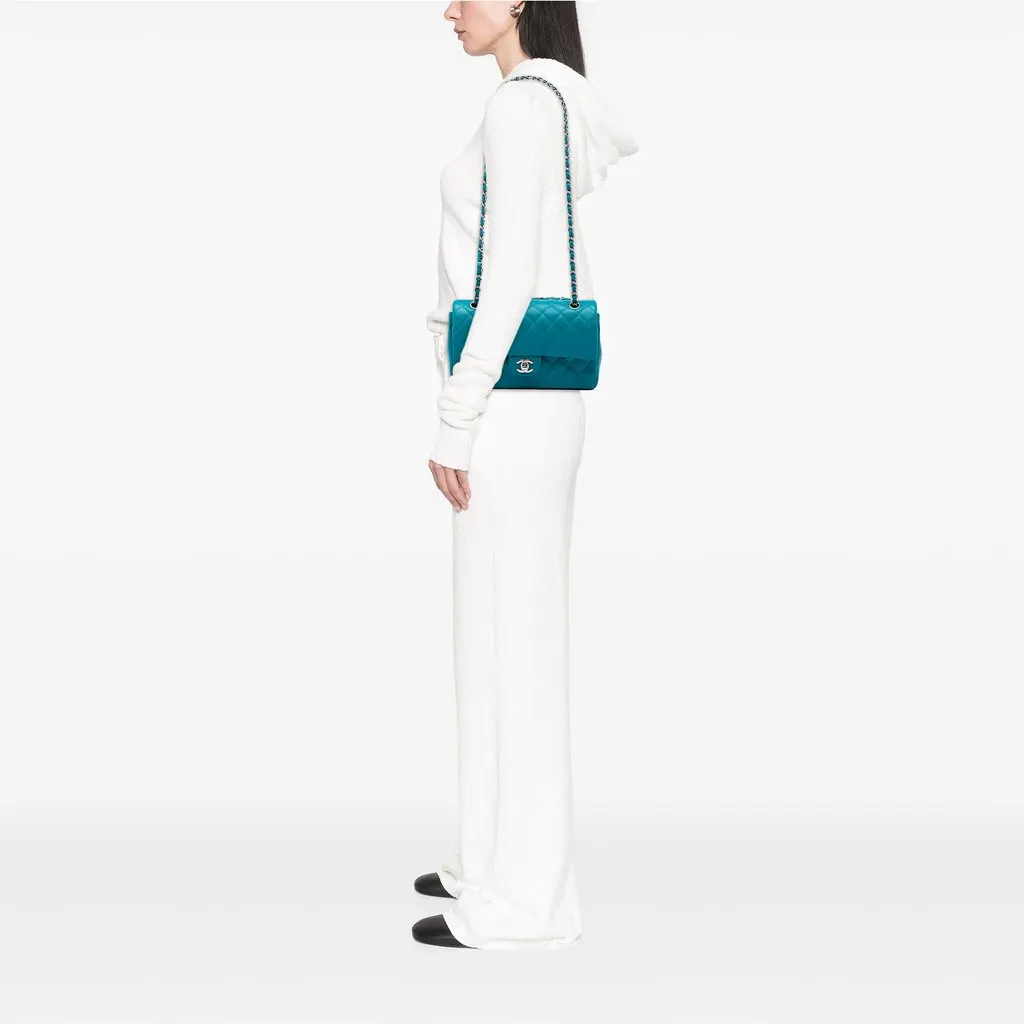 Chanel Medium Classic Iridescent Caviar Double Flap Blue Leather Very good - Box View