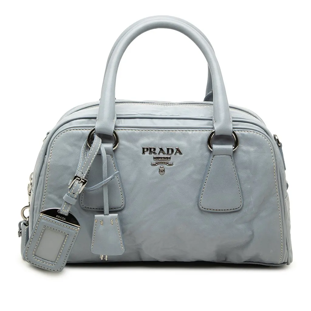 Prada Nappa Antique Re Edition 2001 Top Handle Bag Blue Leather Very good - Front View