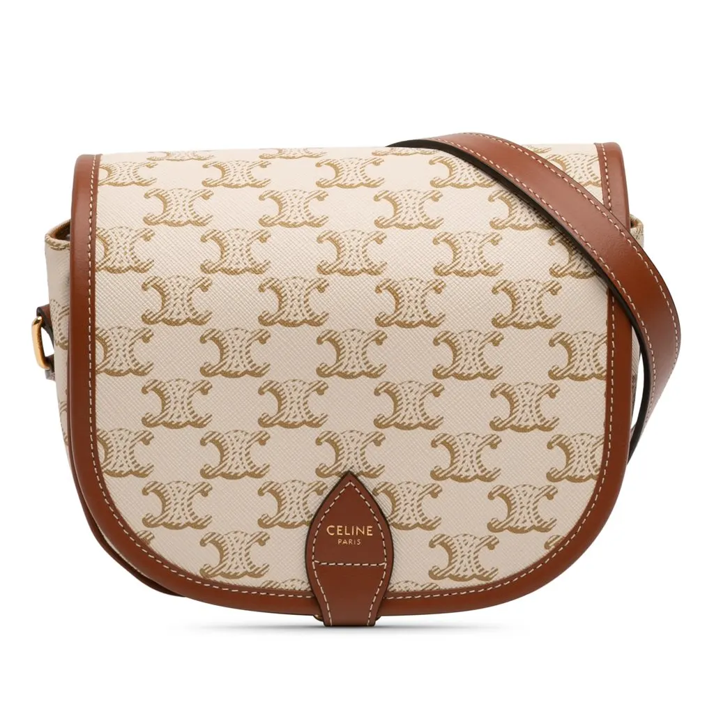 Celine Medium Triomphe Coated Canvas Folco Crossbody White Very good - Front View