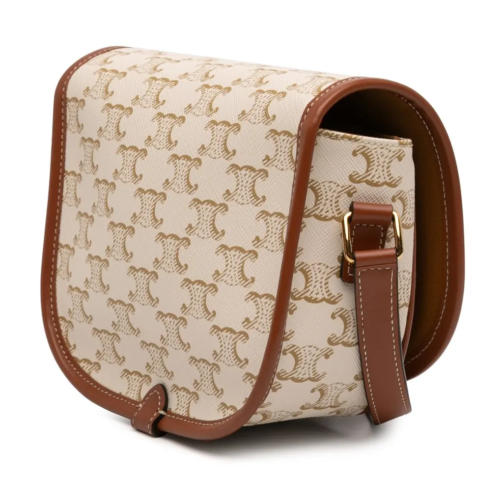 Celine Medium Triomphe Coated Canvas Folco Crossbody White Very good - Back View