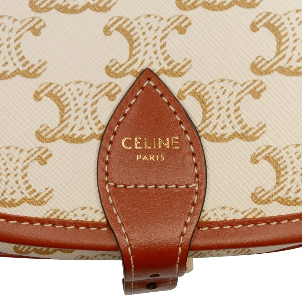 Celine Medium Triomphe Coated Canvas Folco Crossbody White Very good - Box View