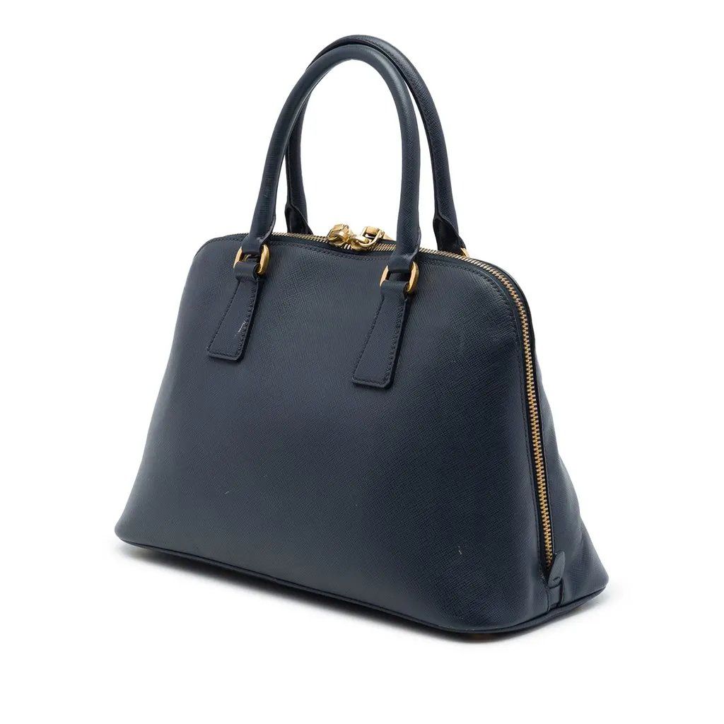 Prada Medium Saffiano Lux Promenade Satchel Blue Leather Good - Back View