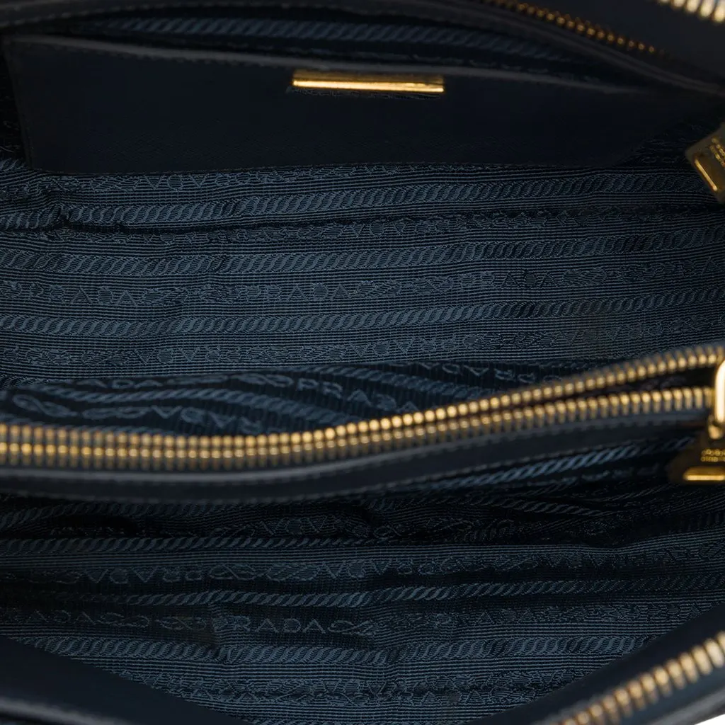 Prada Medium Saffiano Lux Promenade Satchel Blue Leather Good - Model View