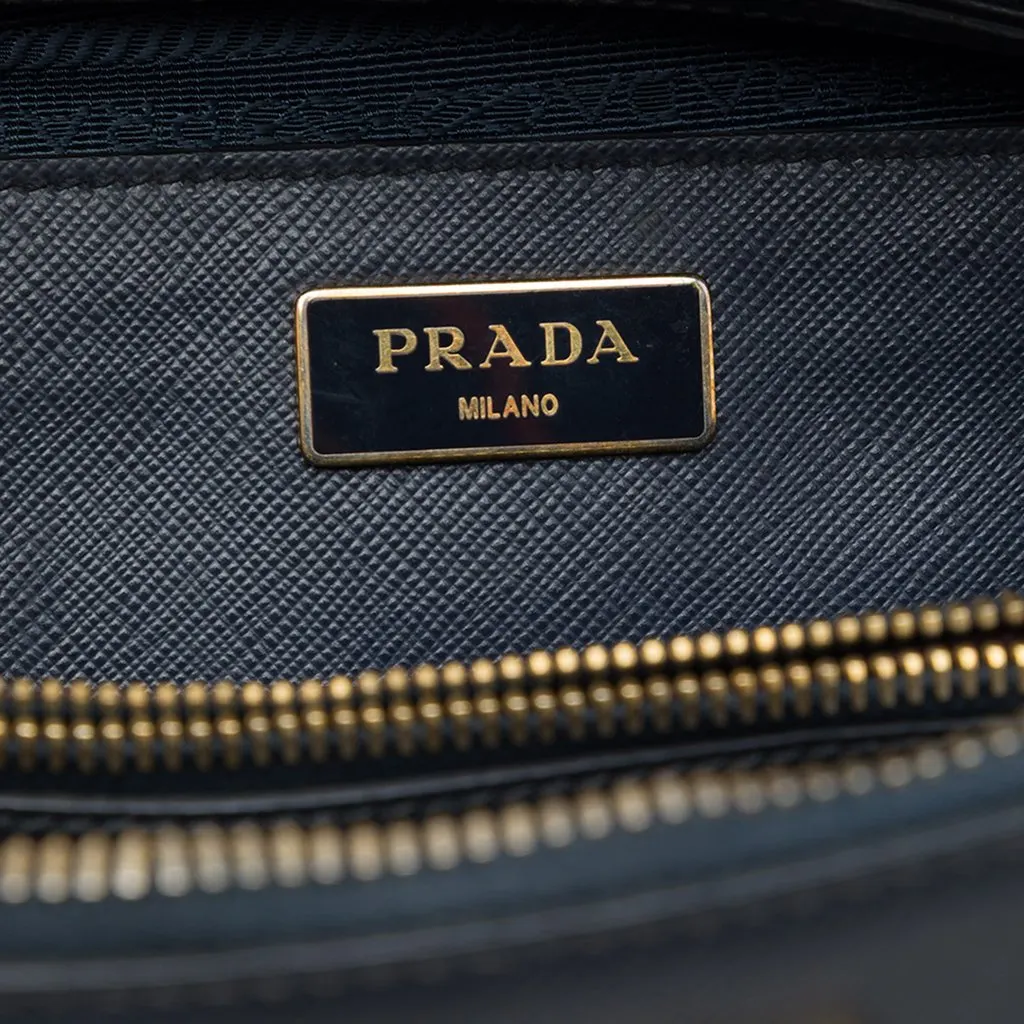 Prada Medium Saffiano Lux Promenade Satchel Blue Leather Good - Box View