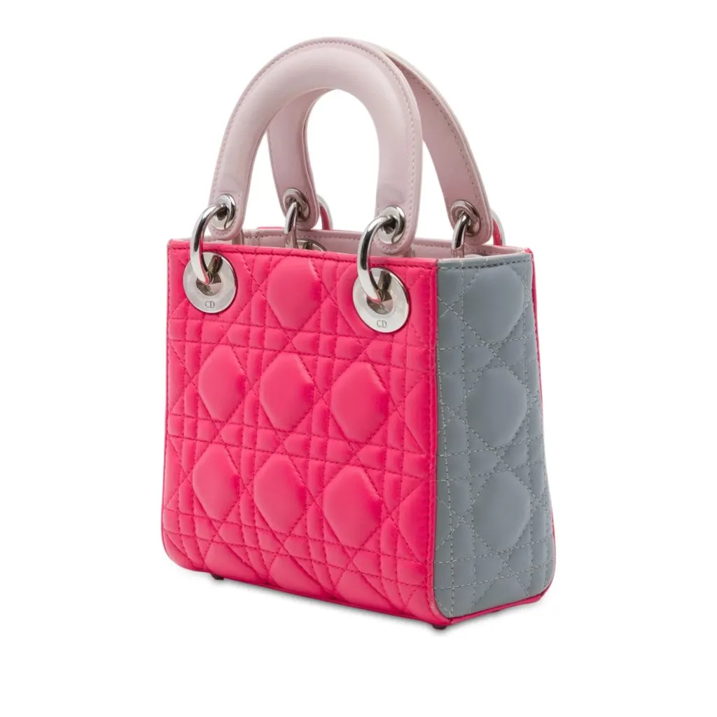 Dior Mini Tricolor Lambskin Cannage Lady Dior Pink Leather Good - Back View