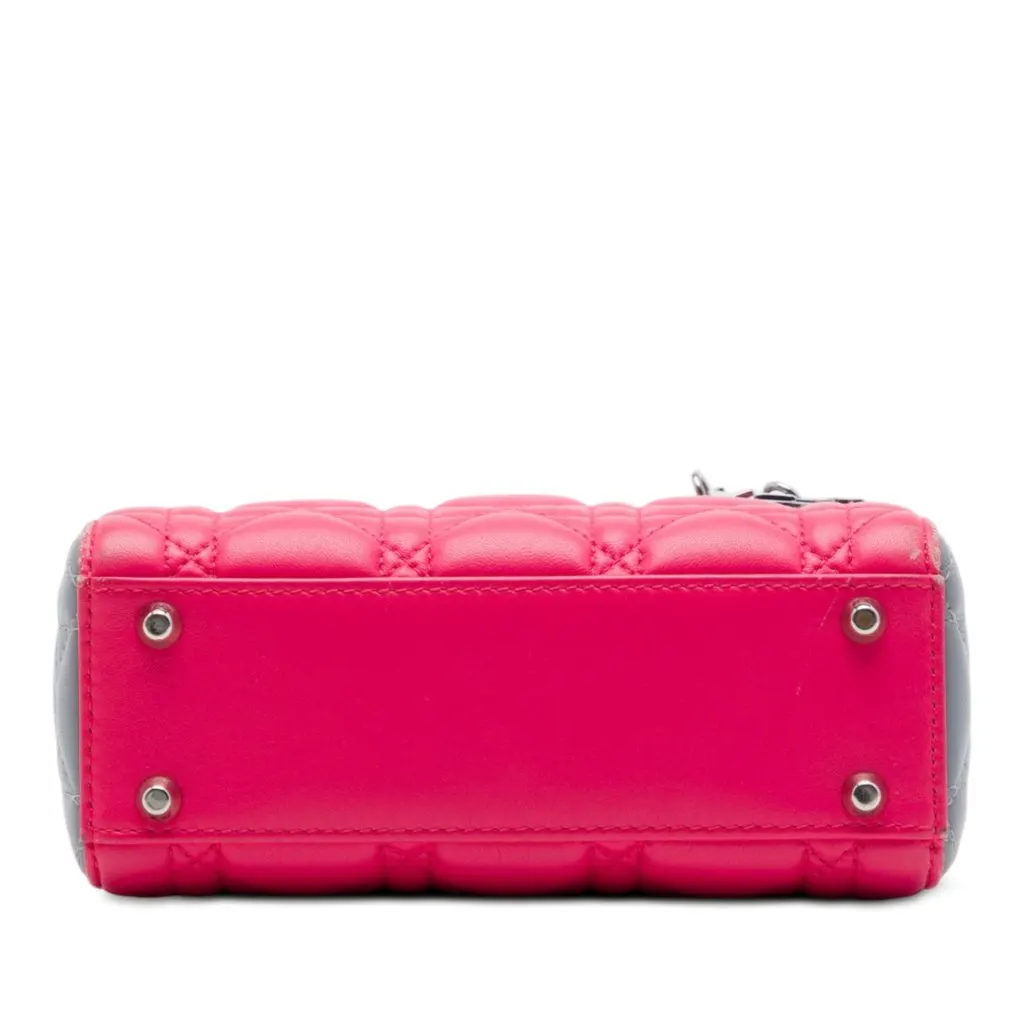 Dior Mini Tricolor Lambskin Cannage Lady Dior Pink Leather Good - Inside View