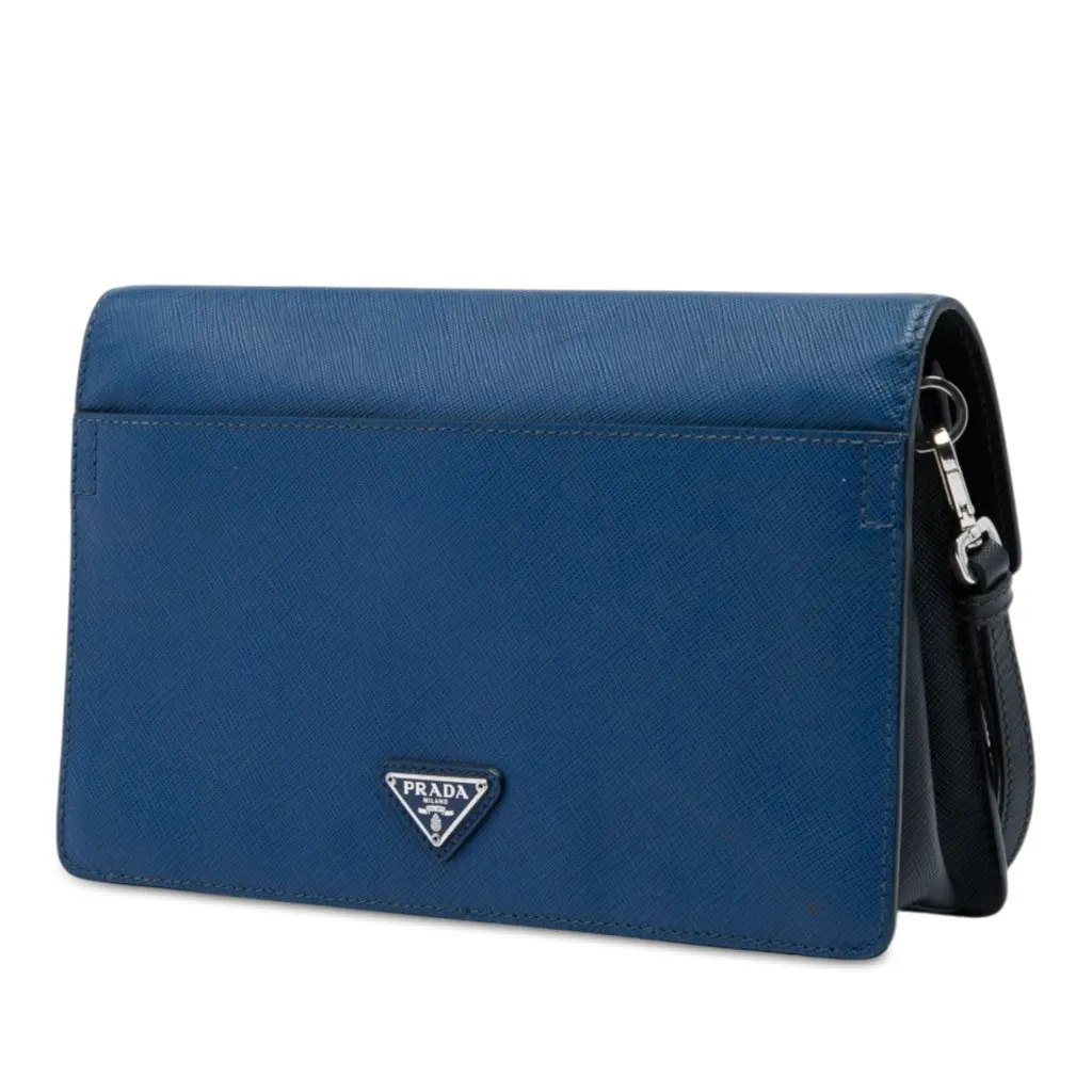 Prada Bicolor Saffiano Push Lock Clutch Black Leather Very good - Back View
