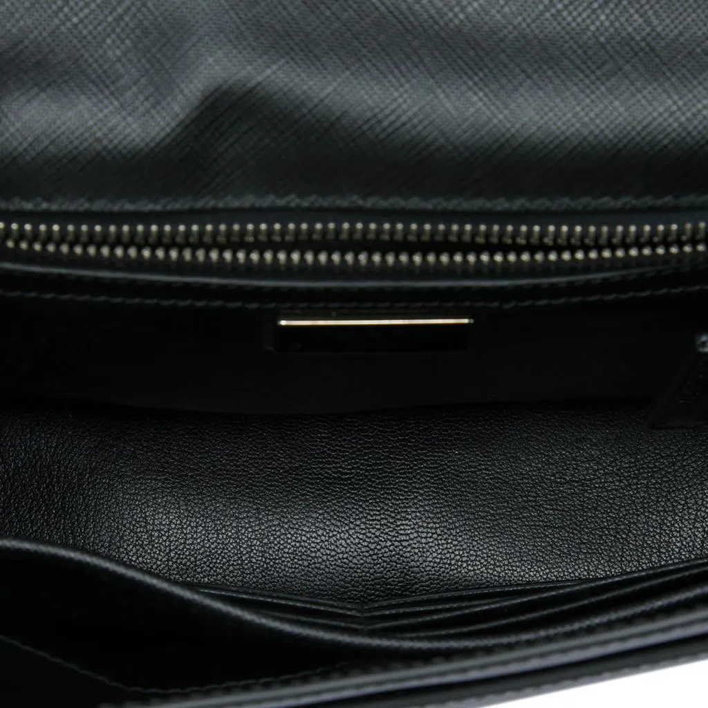 Prada Bicolor Saffiano Push Lock Clutch Black Leather Very good - Model View