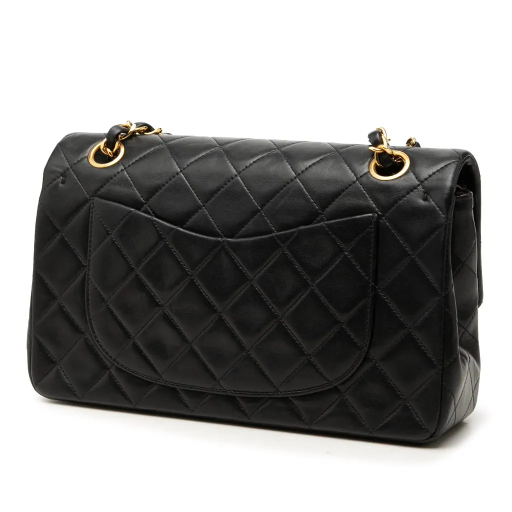 Chanel Small Classic Lambskin Double Flap Black Leather Good - Back View