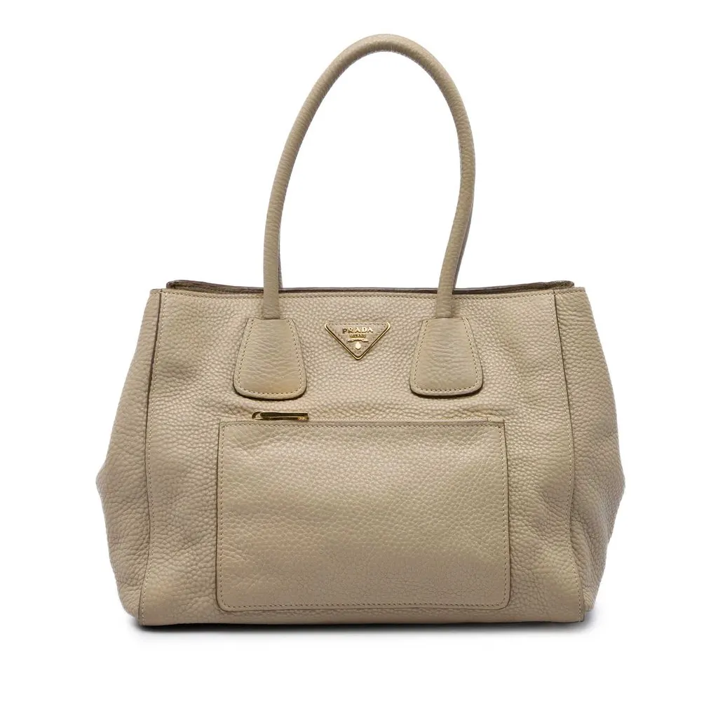 Prada Vitello Daino Front Pocket Open Convertible Tote Beige Leather Very good - Front View