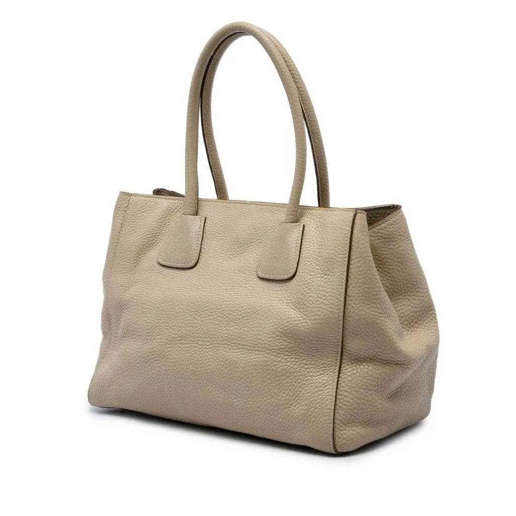 Prada Vitello Daino Front Pocket Open Convertible Tote Beige Leather Very good - Back View