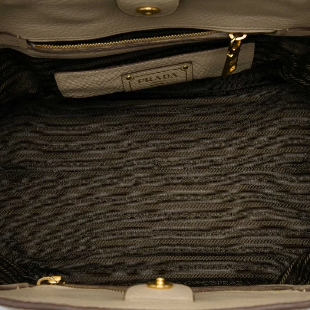 Prada Vitello Daino Front Pocket Open Convertible Tote Beige Leather Very good - Model View