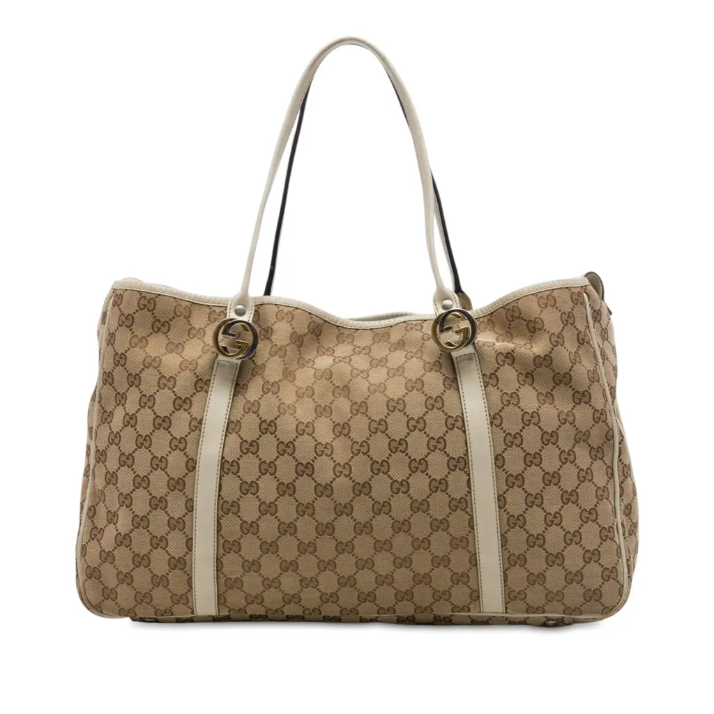 Gucci Large GG Canvas Twins Tote Beige Very good - Front View