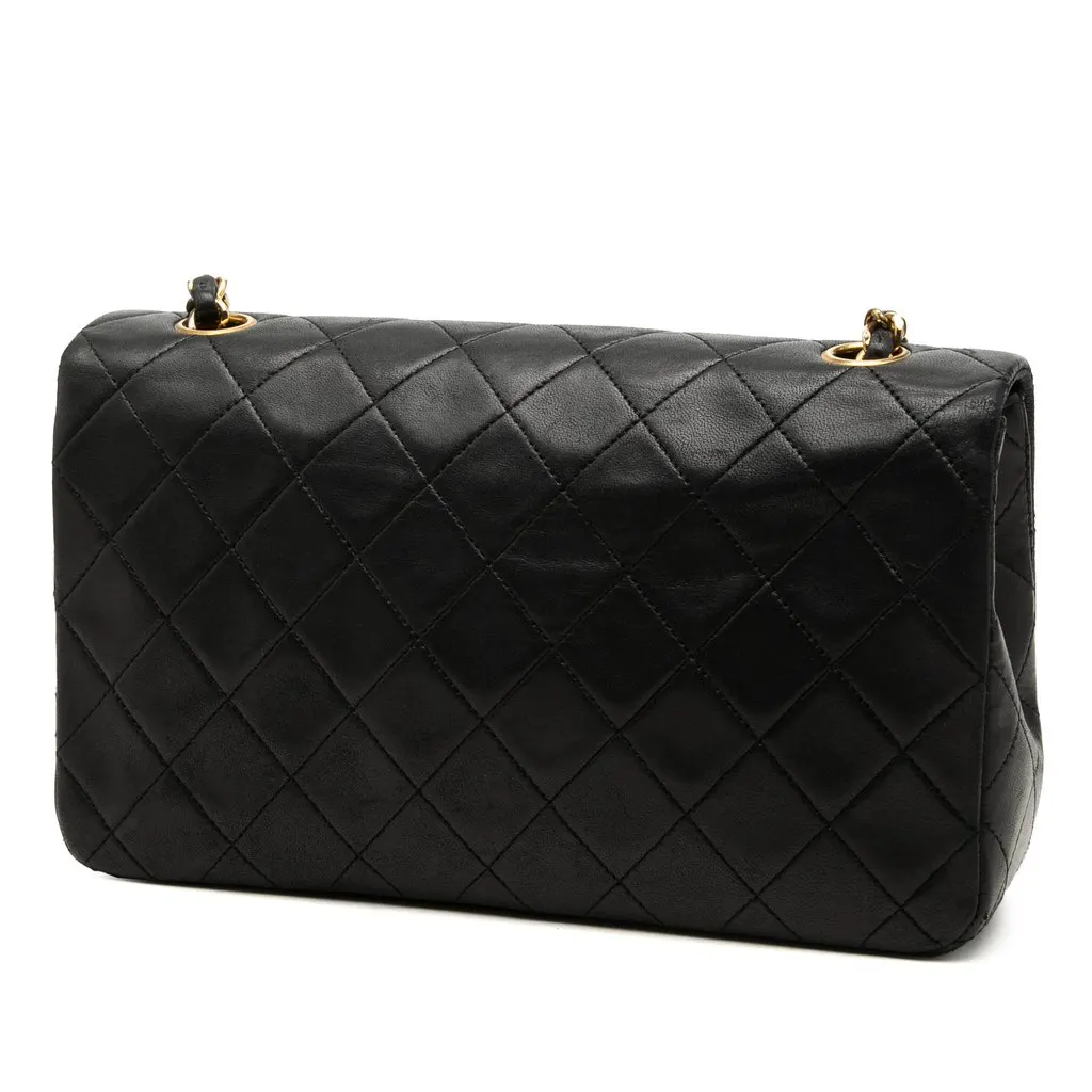 Chanel CC Quilted Lambskin Full Single Flap Black Leather Very good - Back View