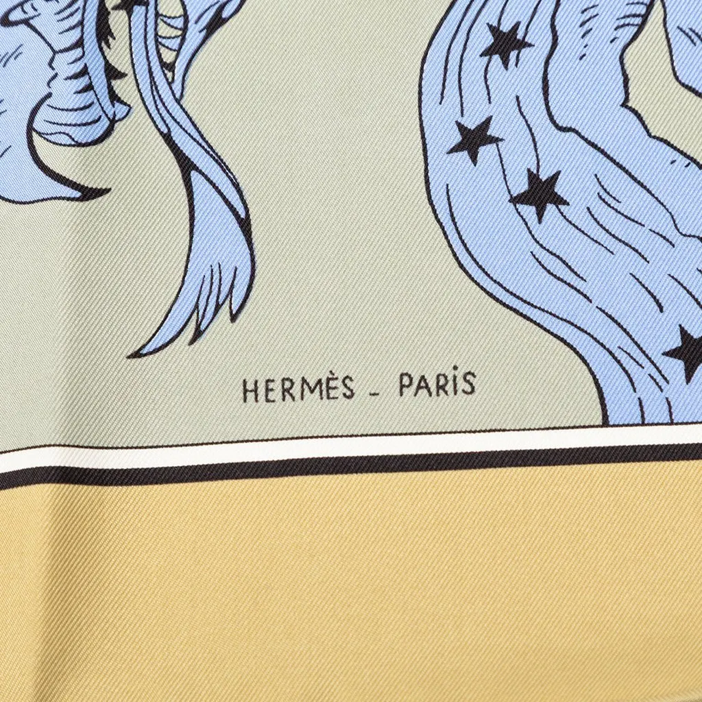 Hermès Hemisphaerium Coeli Boreale Silk Scarf 90 Beige Very good - Back View