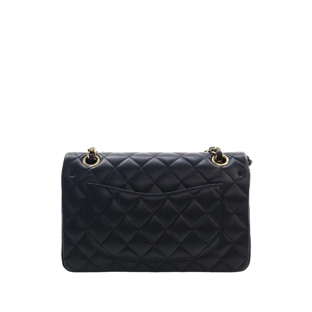 Chanel Small Classic Lambskin Double Flap Black Leather Very good - Back View