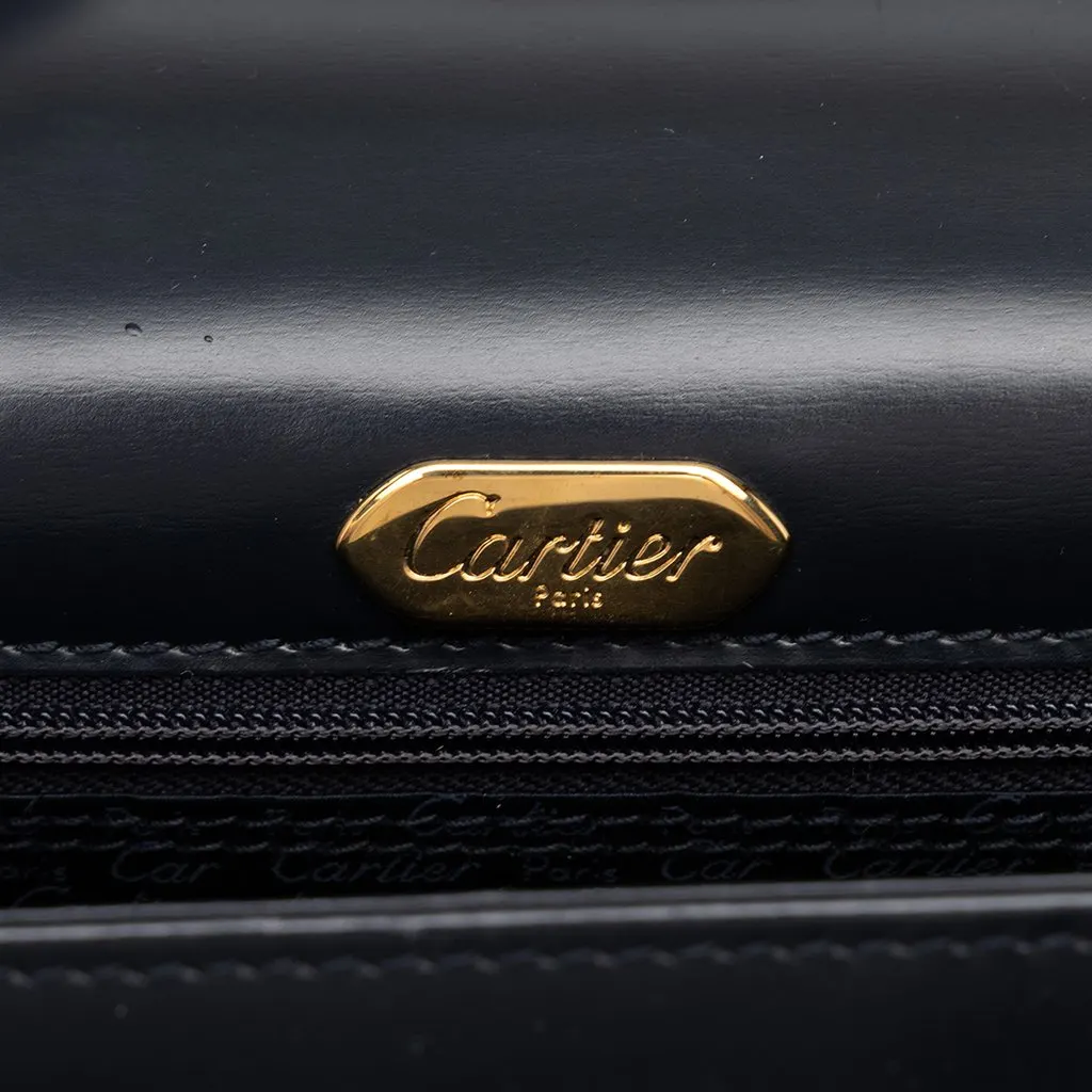 Cartier Leather Sapphire Line Handbag Black Leather Very good - Box View