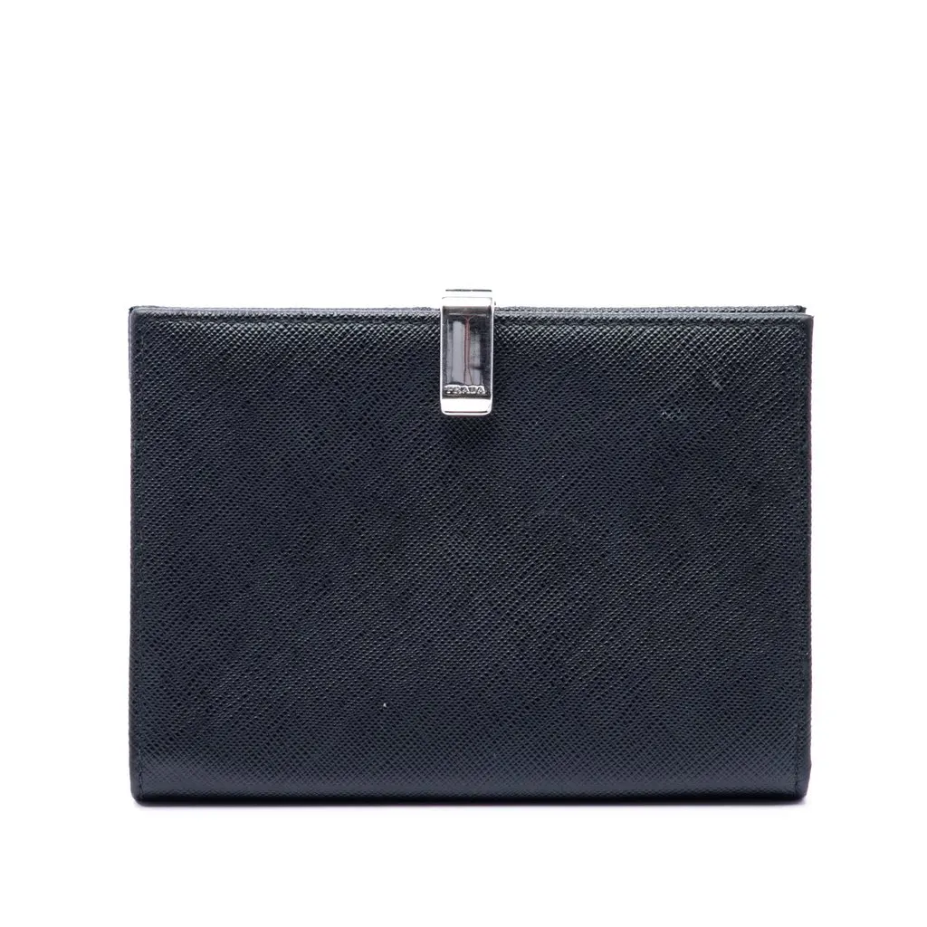 Prada Saffiano Bifold Small Wallet Black Leather Very good - Front View