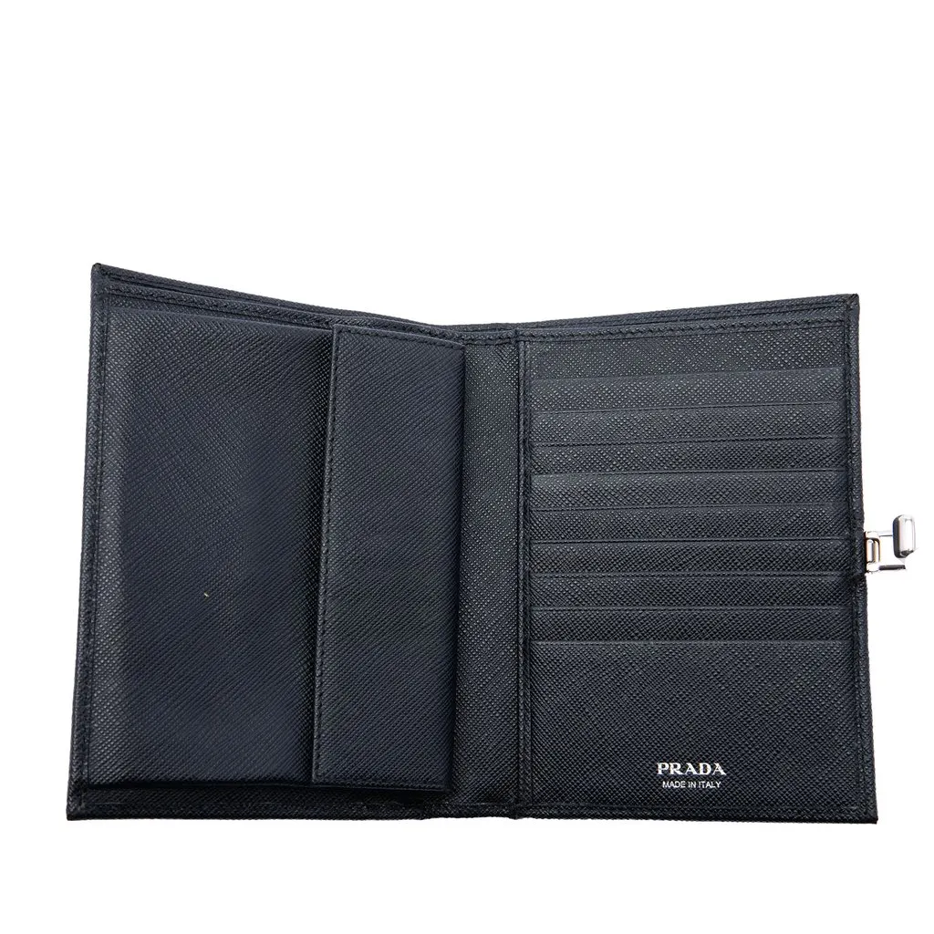 Prada Saffiano Bifold Small Wallet Black Leather Very good - Model View