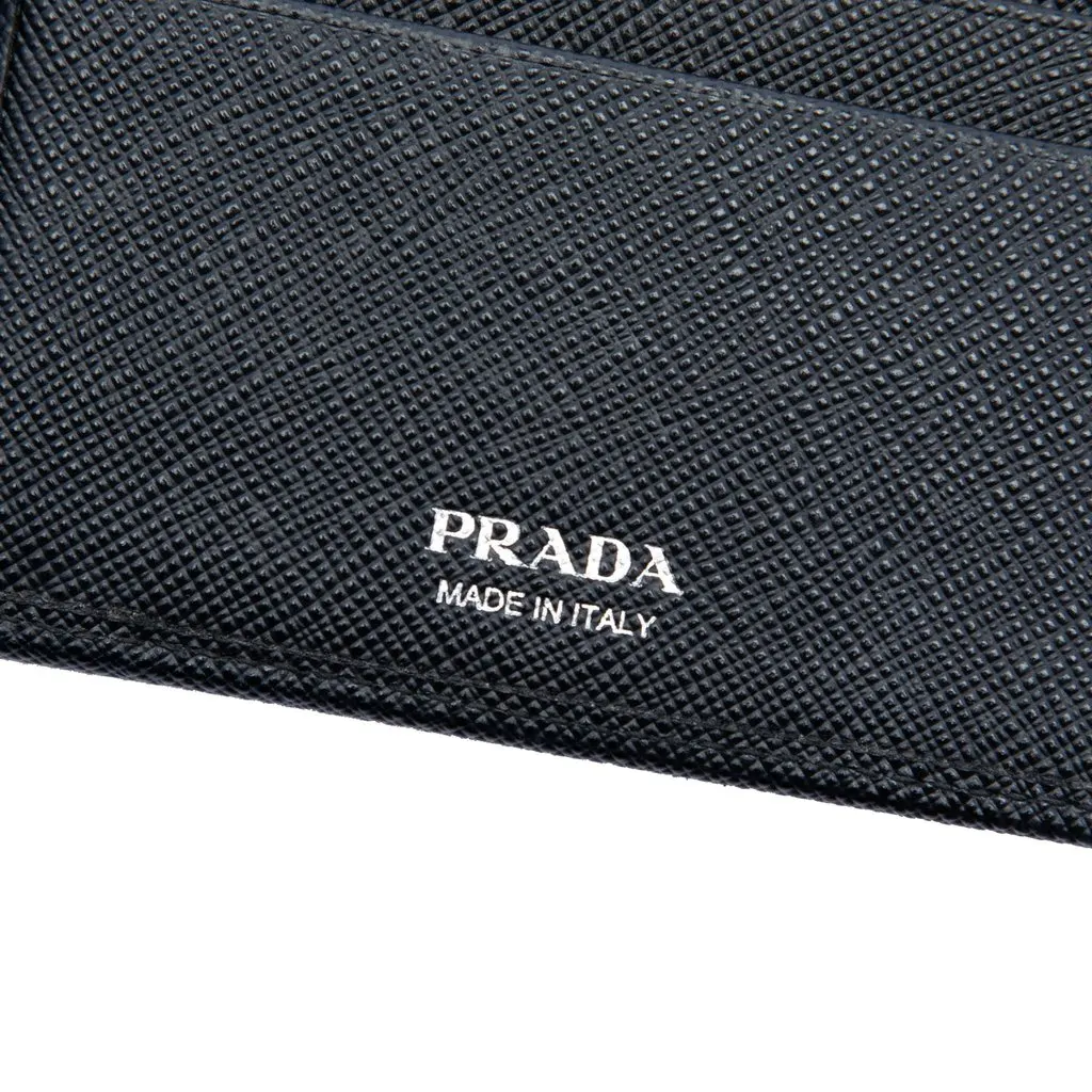 Prada Saffiano Bifold Small Wallet Black Leather Very good - Box View
