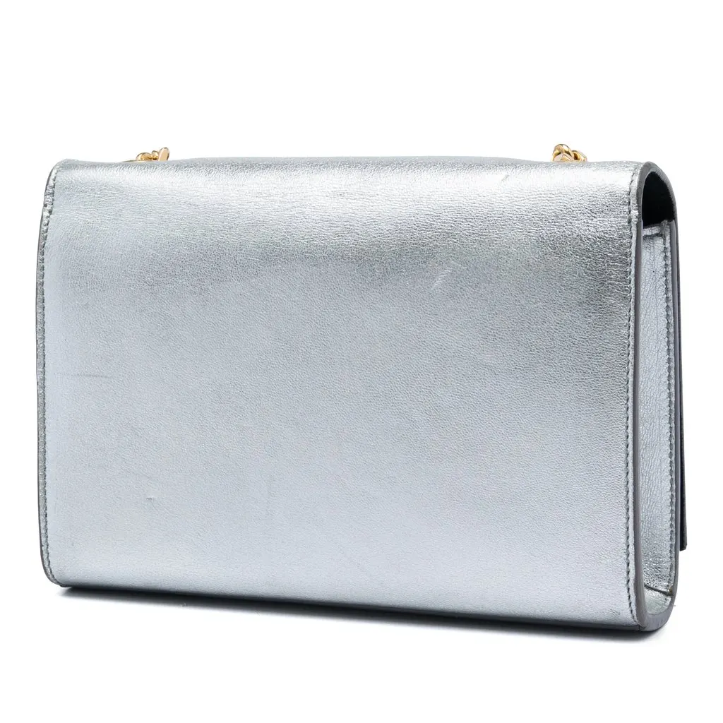 Saint Laurent Small Metallic Calfskin Monogram Kate Tassel Crossbody Silver Leather Very good - Back View